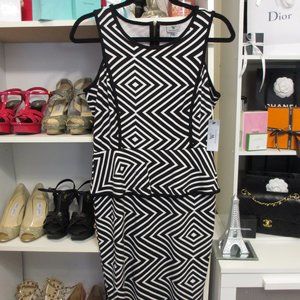 Worthington Black & White Striped Peplum Dress New